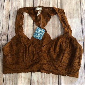 NWT FREE PEOPLE | Brown Lace Crop Top